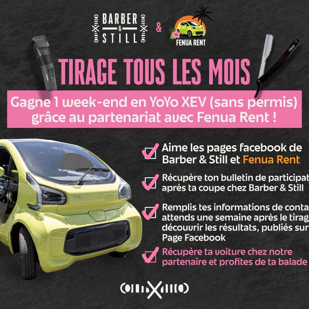 Affiche du tirage au sort Barber & Still et Fenua Rent pour gagner un week-end en YoYo